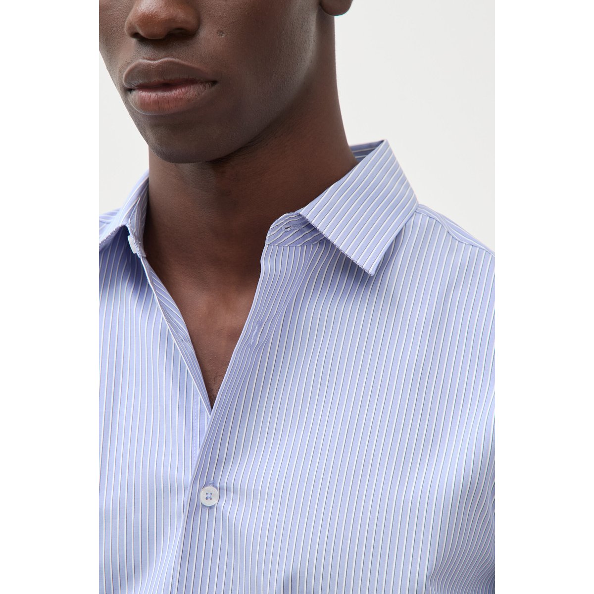 Chemise col américain manches longues bleu gris, BONOBO