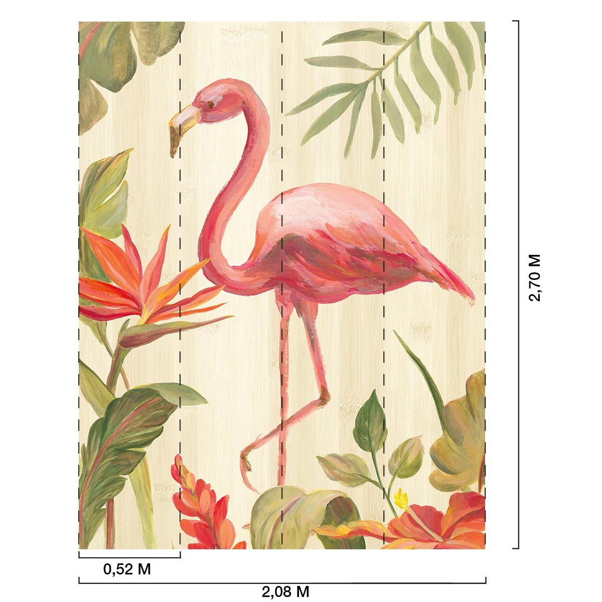 Papier peint exotique flamant rose en aquarelle intissé, HEXOA