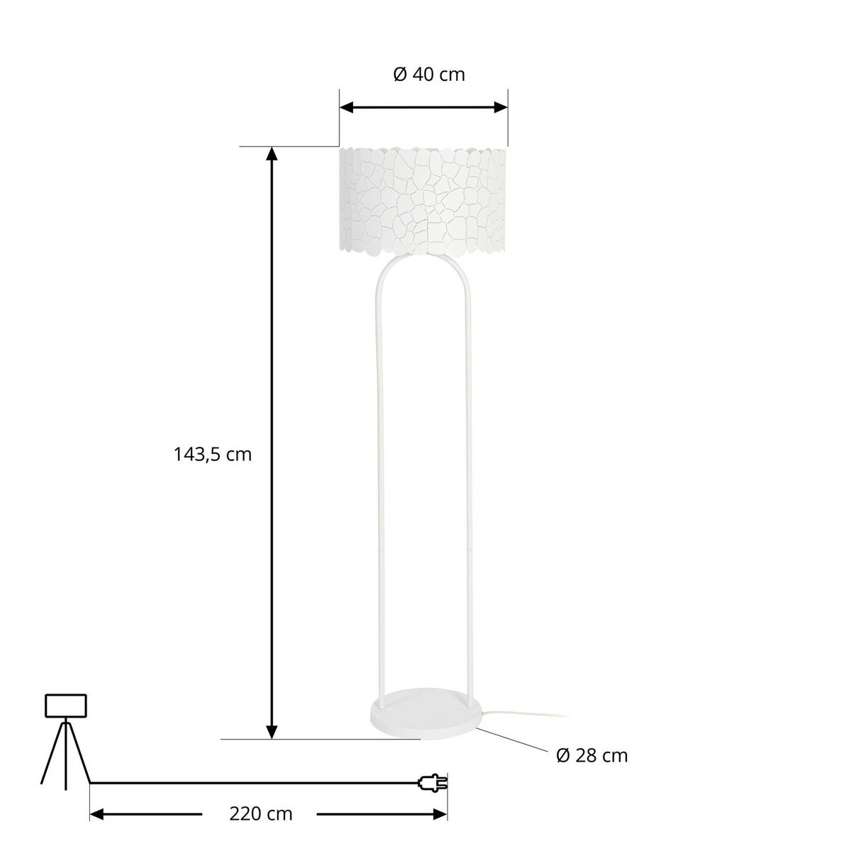 Lampadaire en métal moderne, Aralena blanc, LINDBY