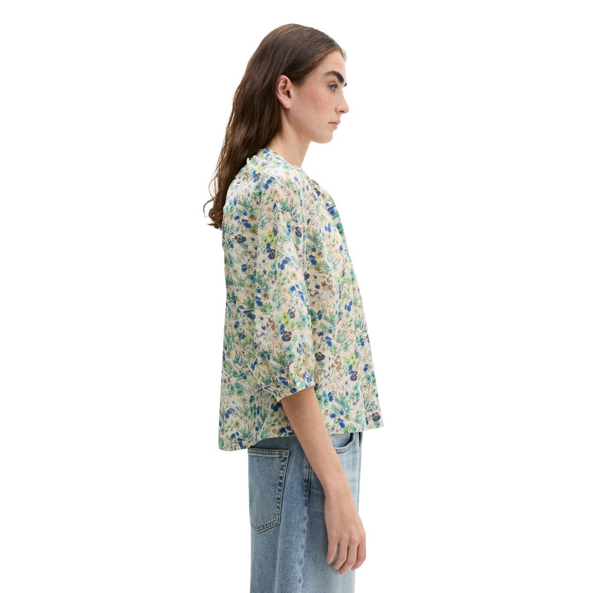 Blouse imprimée relaxed en voile de coton imprimé marron clair, MARC O'POLO