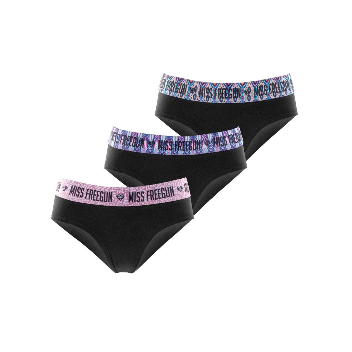 Lot De 3 Culottes Coton noir/rose/bleu, FREEGUN