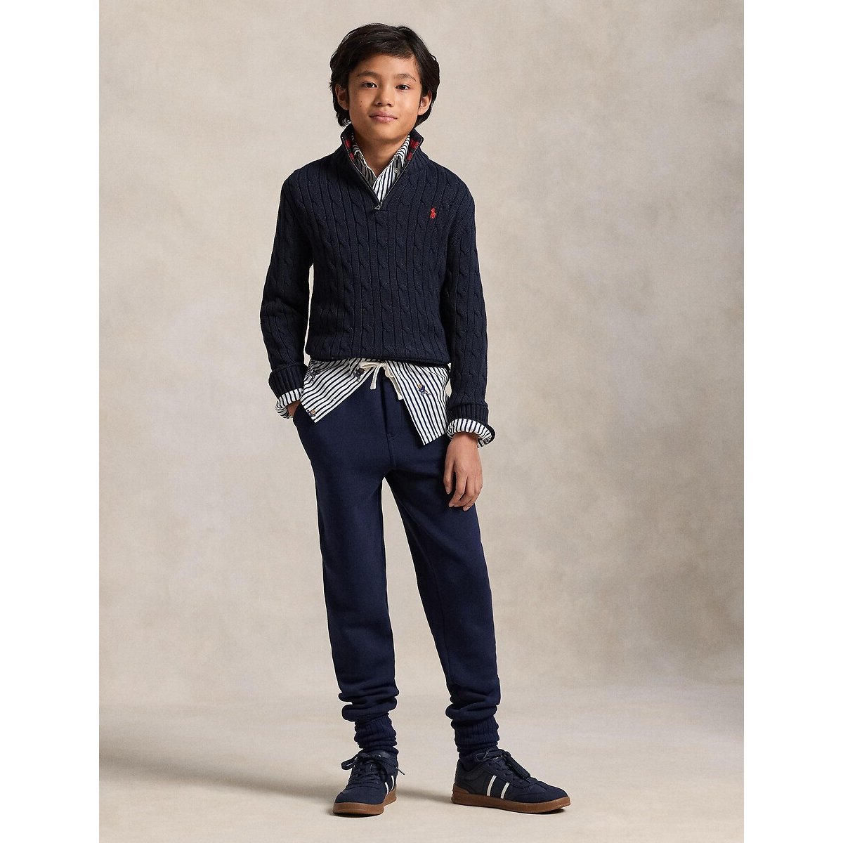 Pull avec col montant zippé bleu marine, POLO RALPH LAUREN