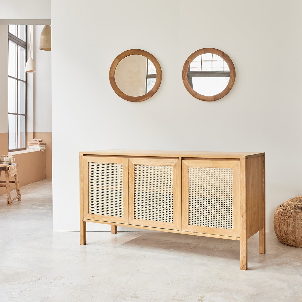 Meuble sous vasque en teck massif et cannage 145 cm ELIOTT naturel, BERAH GETAH