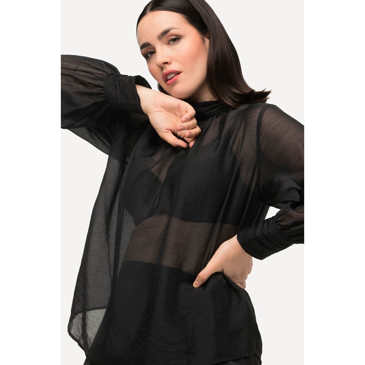 Blouse en Lyocell à manches longues et col noir, ULLA POPKEN