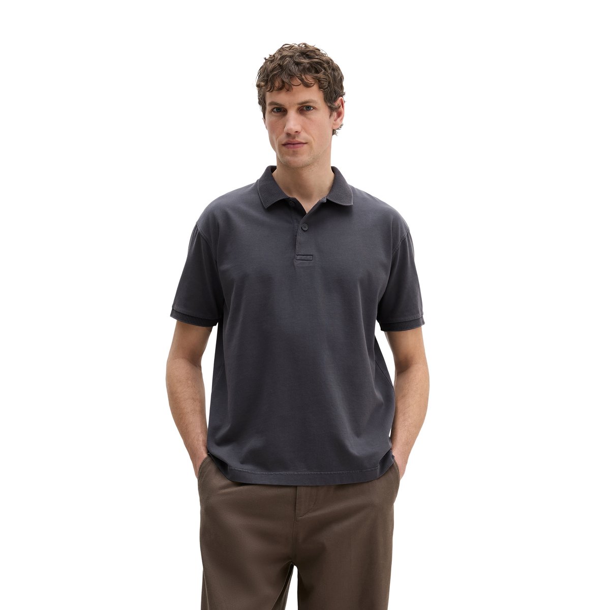 Polo loose en jersey de coton bio épais gris foncé, MARC O'POLO