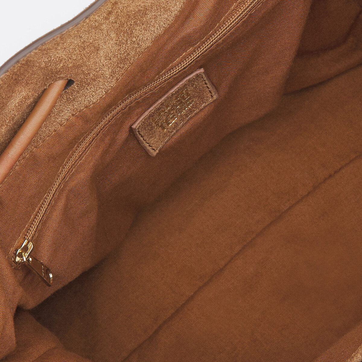 Sac à main seau en cuir lisse et cuir suédé camel, LA REDOUTE COLLECTIONS