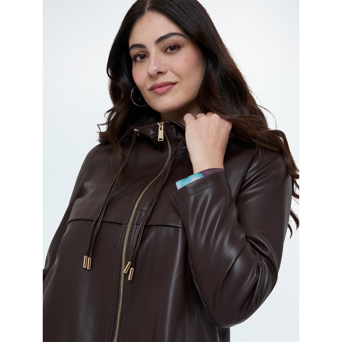 Veste biker avec capuche marron, FIORELLA RUBINO