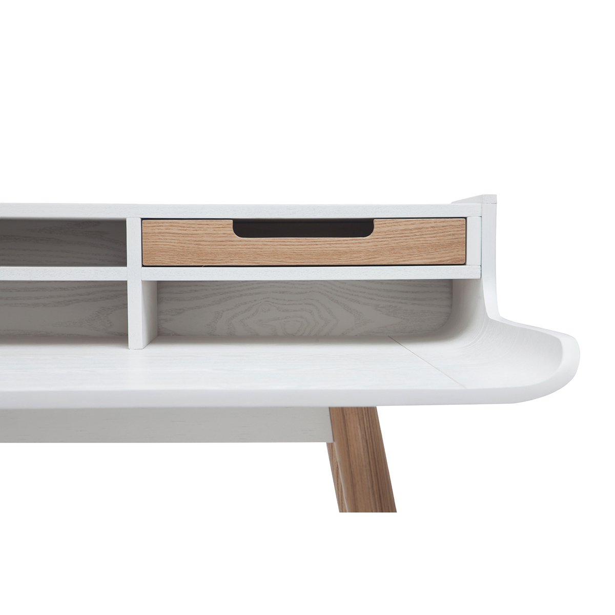 Bureau avec rangements scandinave blanc et bois clair L140 cm OPUS blanc, MILIBOO