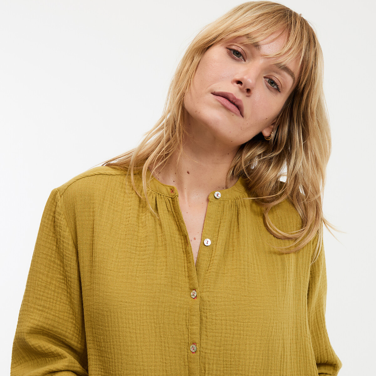 Chemise de nuit en gaze de coton, Signature MARGOT vert olive, LA REDOUTE COLLECTIONS