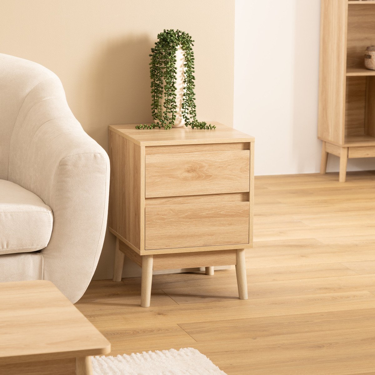 Table de chevet 2 tiroirs ABANA beige, 5FIVE SIMPLY SMART