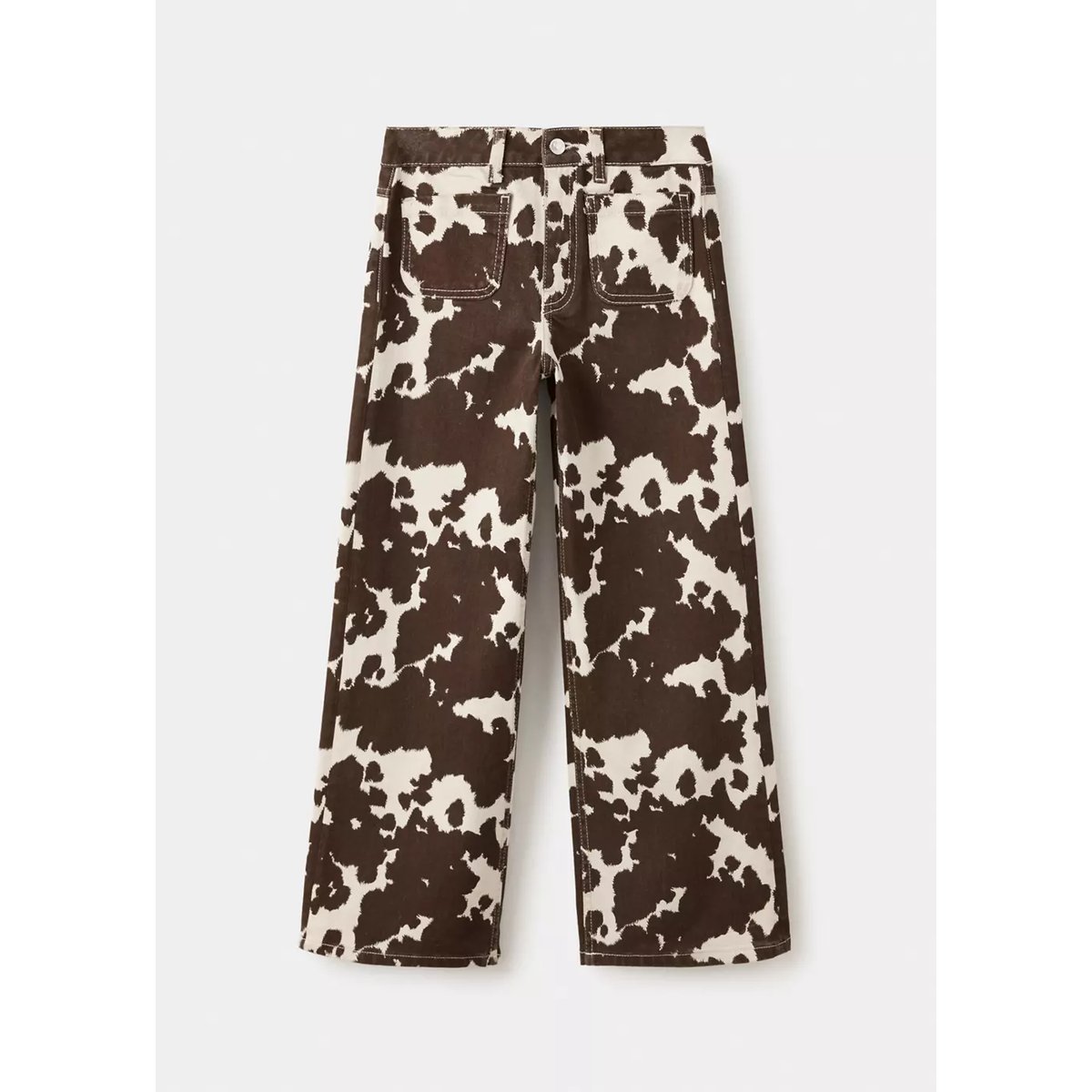 Jean wide leg imprimé vache marron, MANGO KIDS