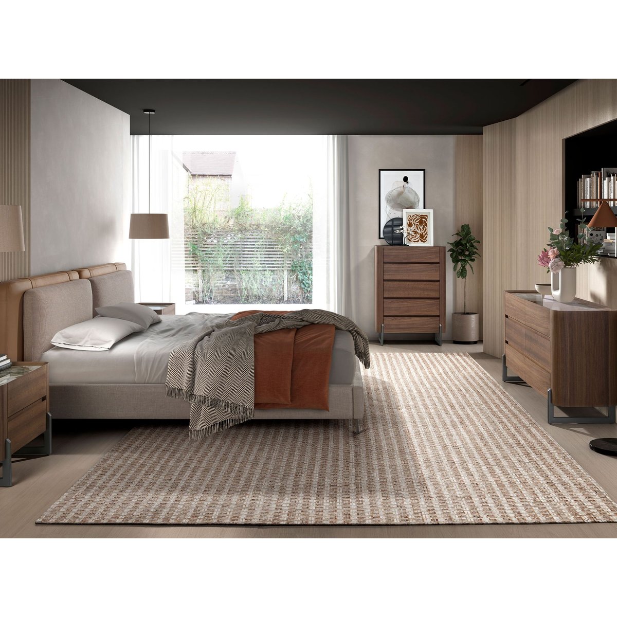 Commode en noyer et acier foncé métallisé avec plateau en marbre de porcelaine blanc | acier foncé | noyer, ANGEL CERDA