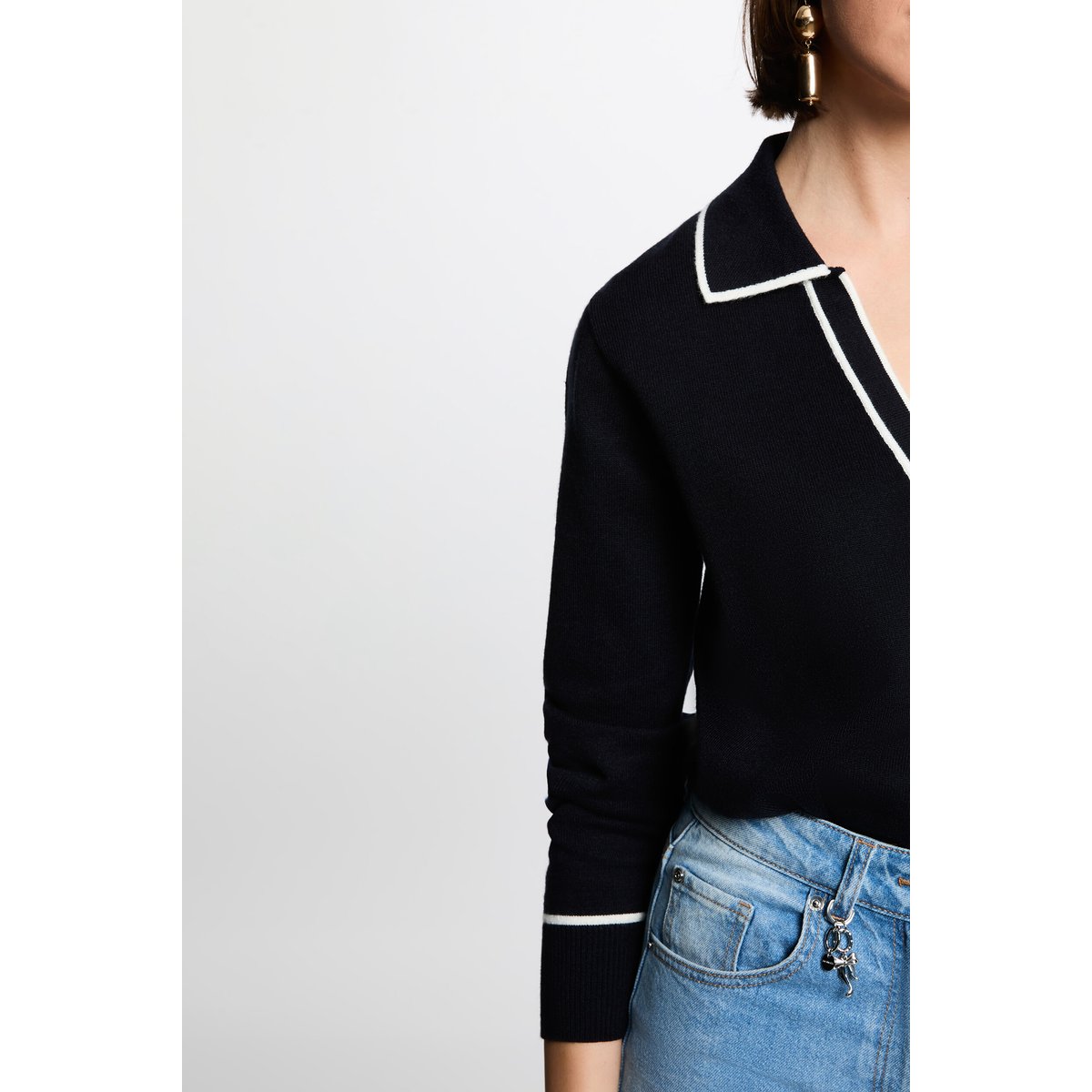 Pull col polo bleu marine, MORGAN