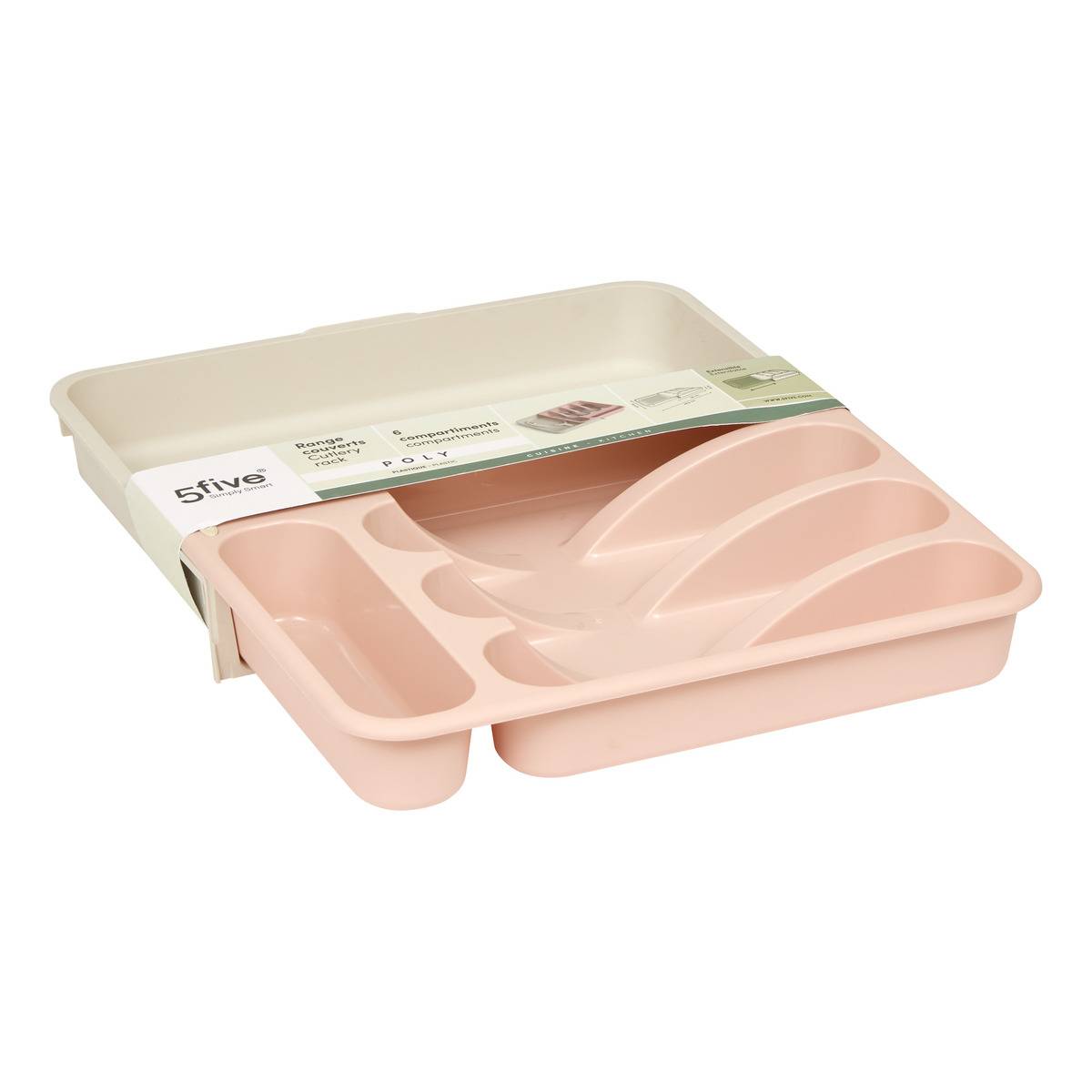 Range-couverts extensible 6 compartiments POLY rose, 5FIVE SIMPLY SMART