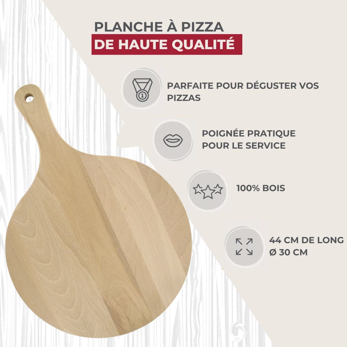 Lot de 2 planches à pizza et tarte flambée bois, FACKELMANN