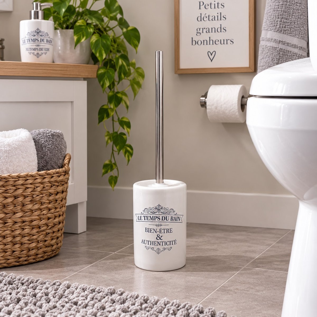 Brosse de toilette 10 x 40 cm Vintage blanc, EDEN