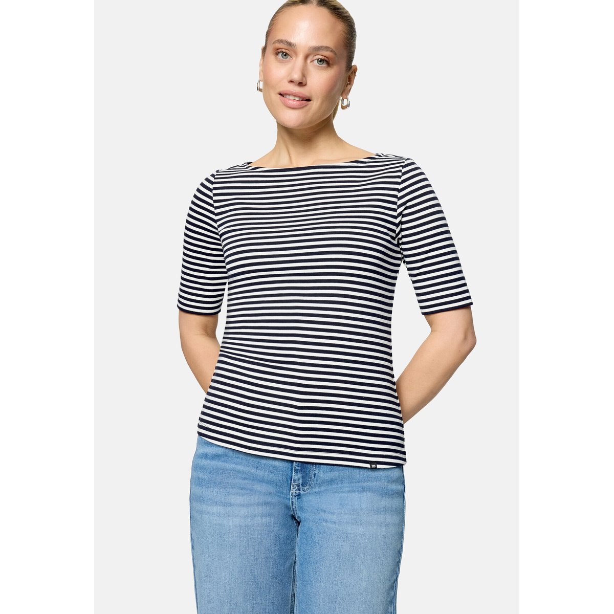 T-shirt basique à encolure bateau cream/dark blue, ZERO