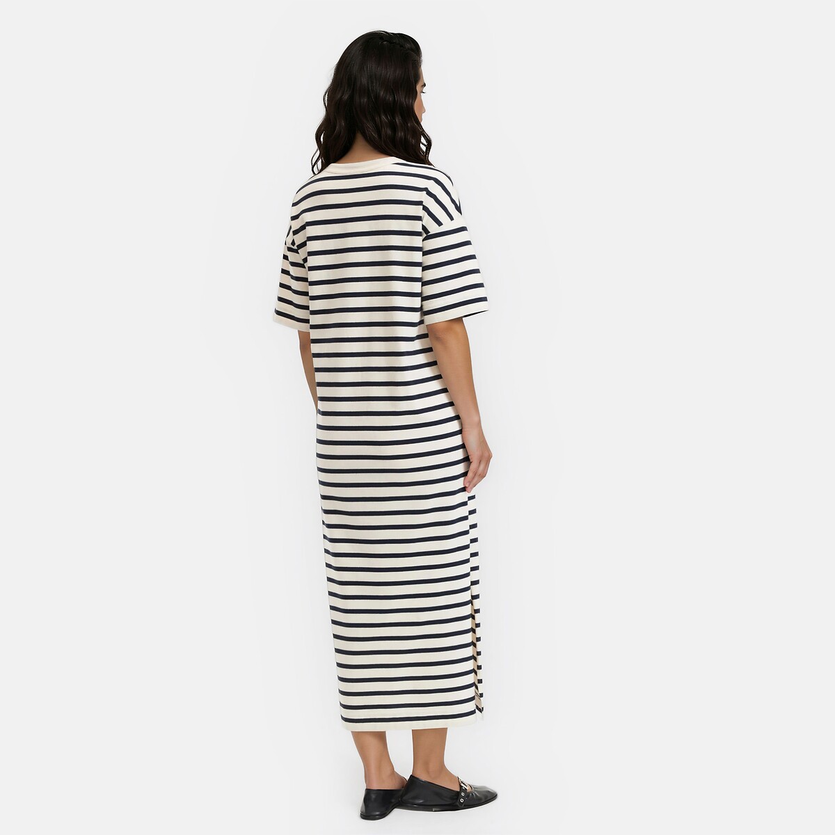 Robe longue jersey rayé boutonnage épaule rayé marine/écru, LA REDOUTE COLLECTIONS