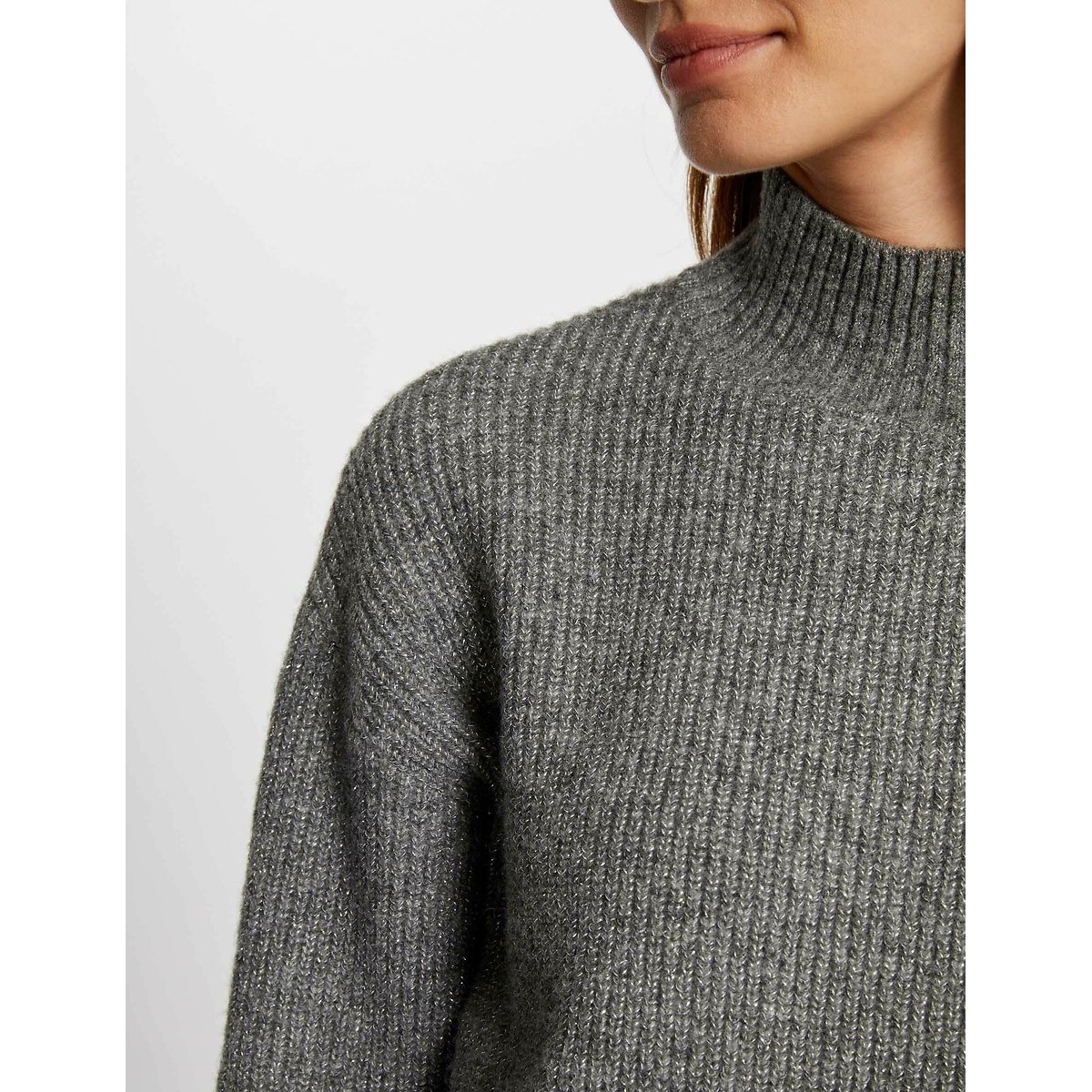High Neck Jumper in Fine Knit grey, MORGAN
