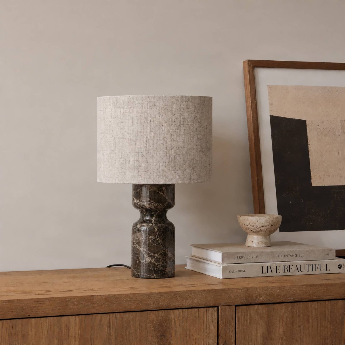 Lampe à poser en textile moderne, Marcella marron, crème, LUCANDE