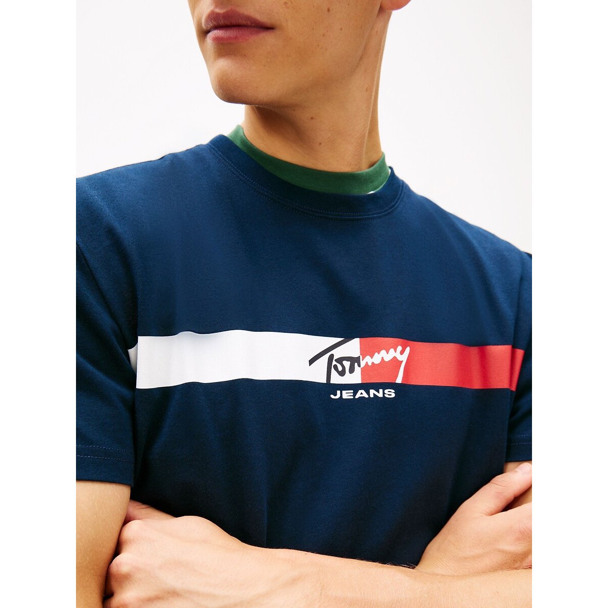 T-shirt Signature a maniche corte blu scuro, TOMMY JEANS