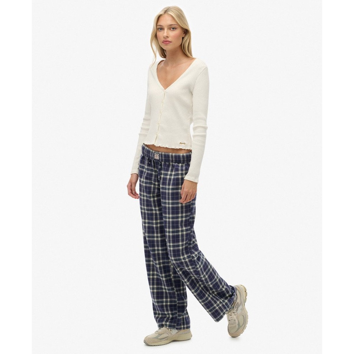 Pantalon à carreaux en coton avec élastique bleu marine à carreaux, SUPERDRY