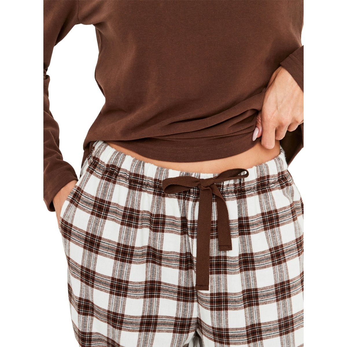 Pyjama pantalon top manches longues Classic Cocoa marron, SELMARK