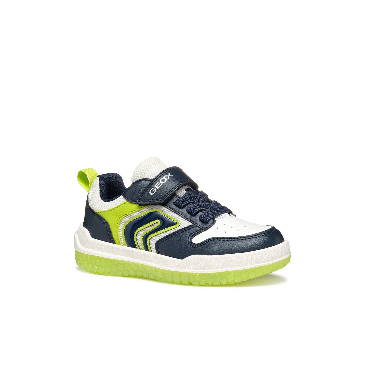 Kids Buzzerlight LED Breathable Trainers navy blue/yellow , GEOX