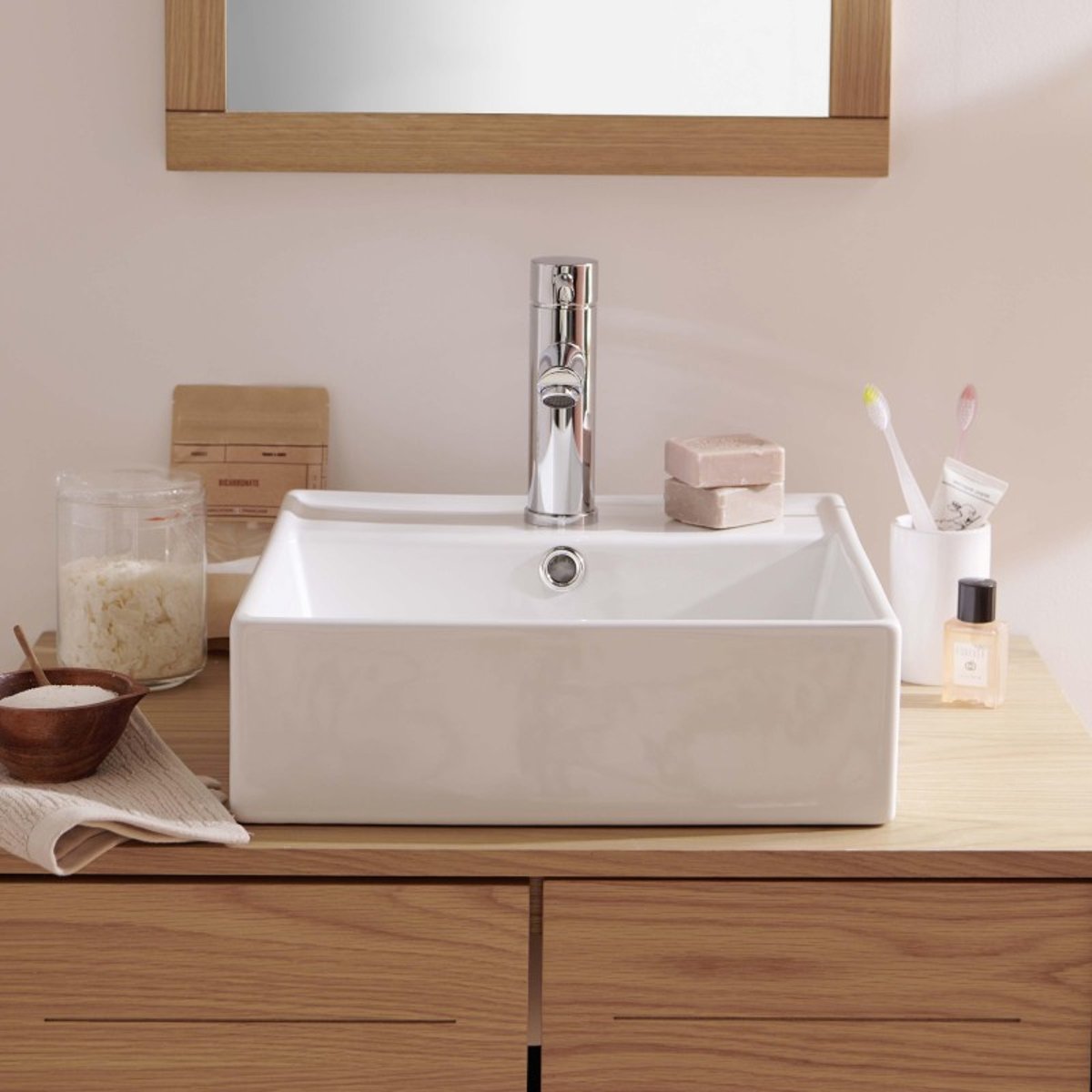 Vasque à poser carrée en céramique blanche 38cm NINO blanc, MOB IN