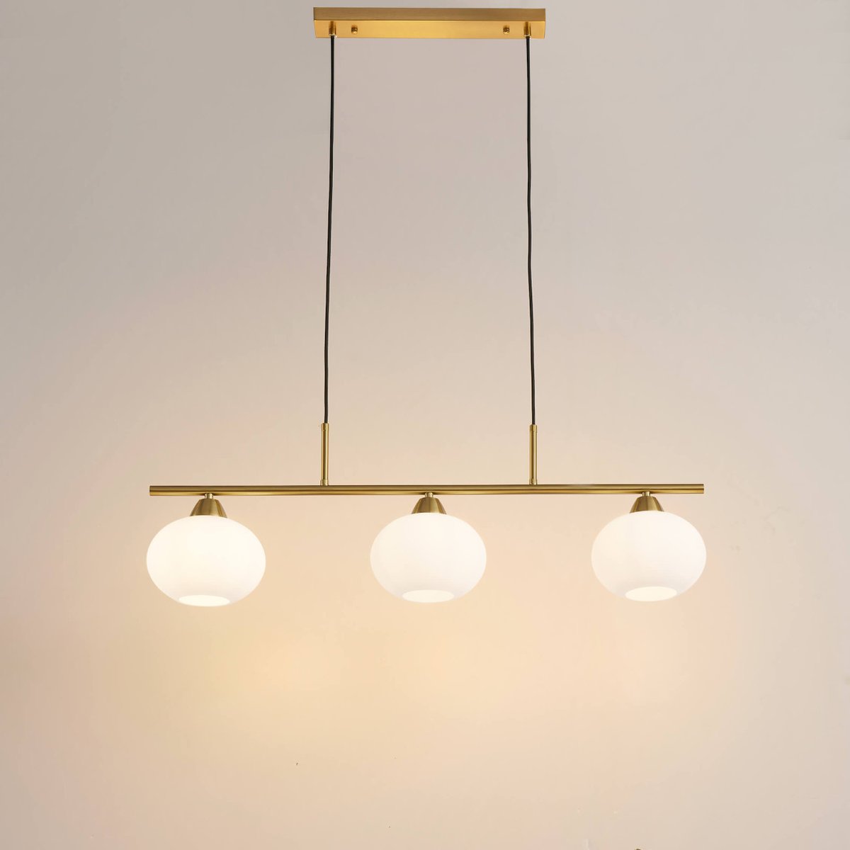 Suspension avec abat-jours en verre - ALCYONE laiton et blanc, KOSILUM