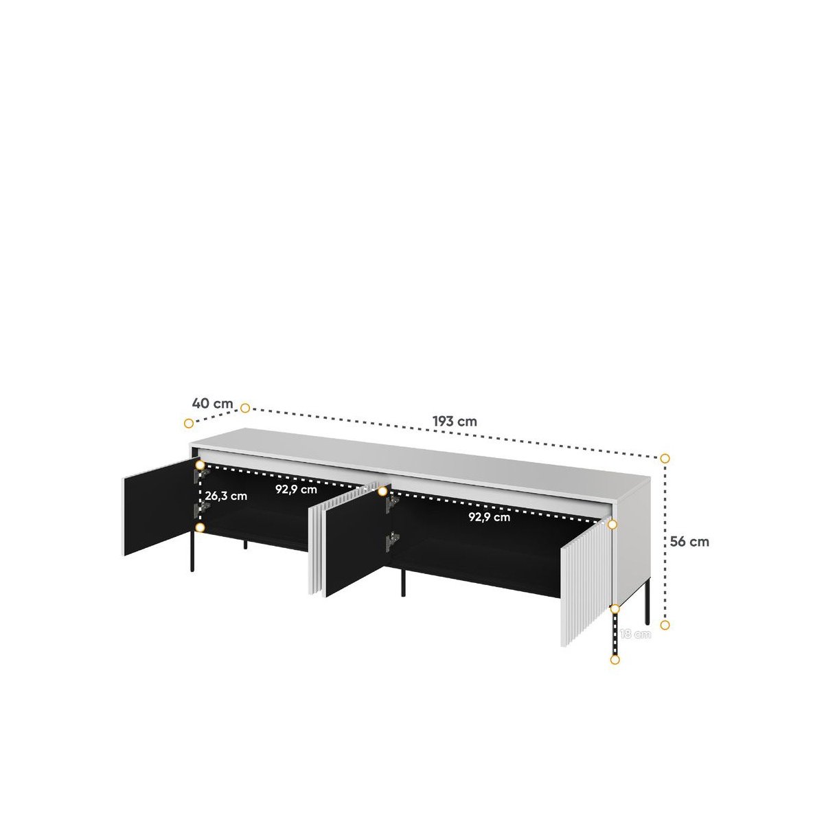 Meuble TV 193 cm panneaux de particules, LENARA blanc, BOBOCHIC