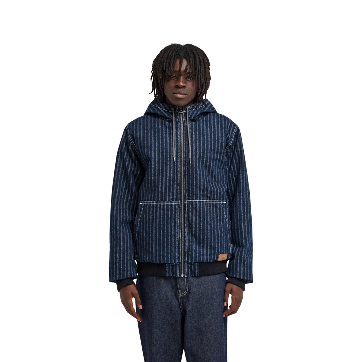 Veste en denim HOODED BOMBER JACKET bleu herringbone denim, ELEMENT