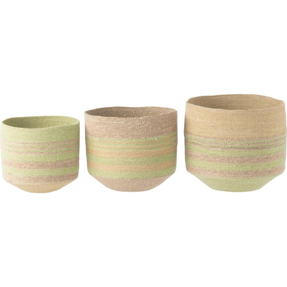 Set de 3 paniers rayés en jonc de mer naturel et vert, RECOLLECTION