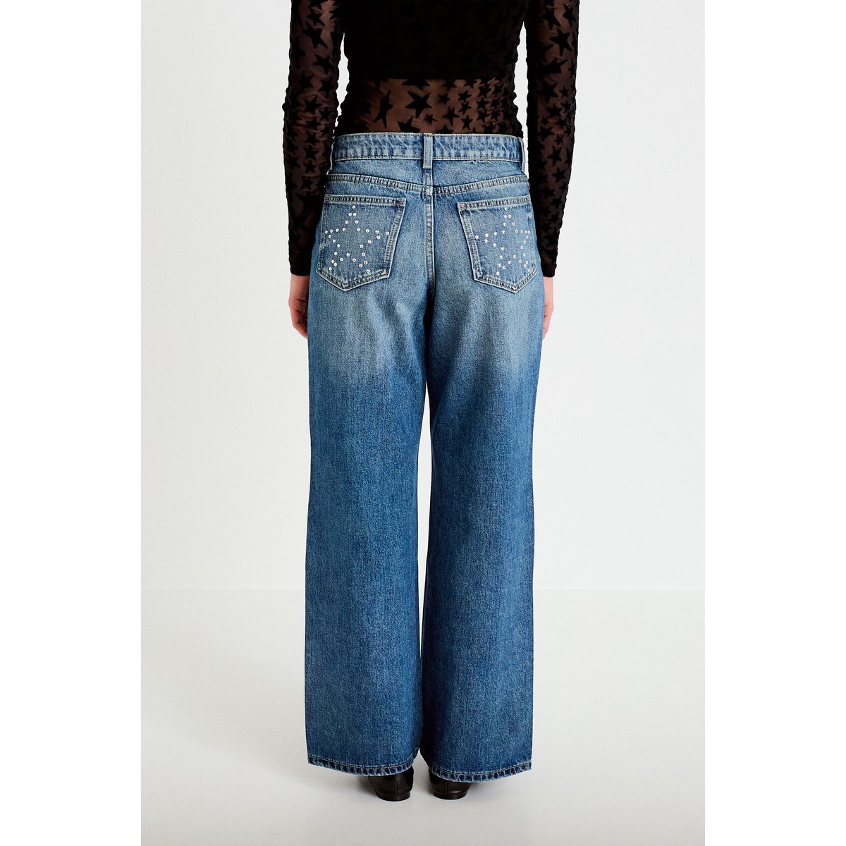 Jean wide leg taille basse denim double stone, CACHE CACHE
