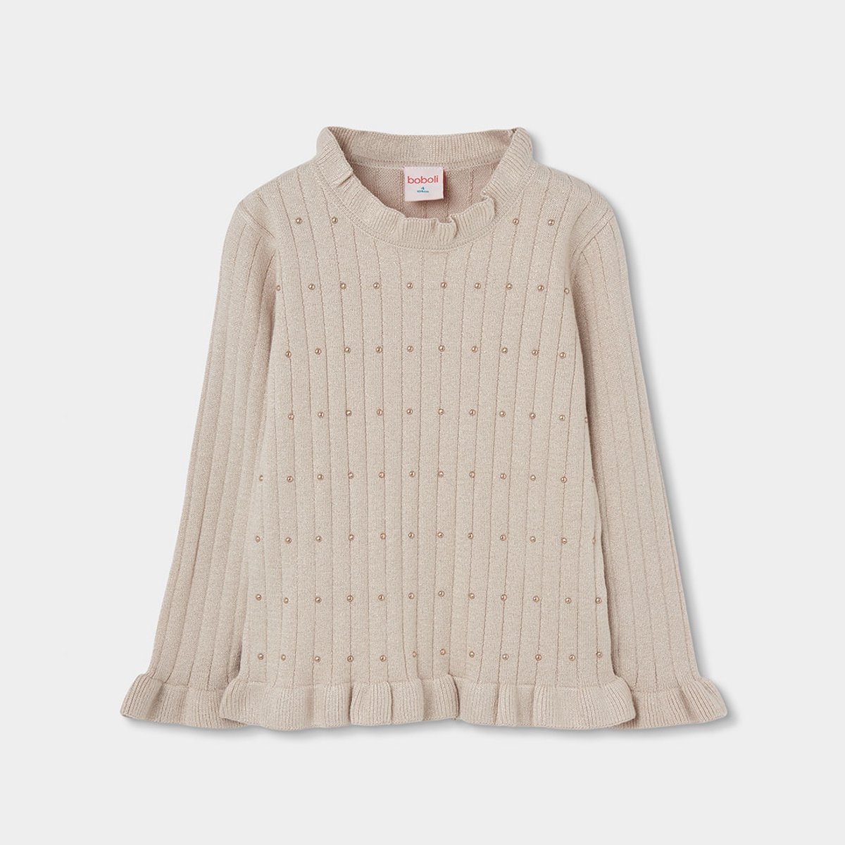 Pull fille avec strass beige, BOBOLI