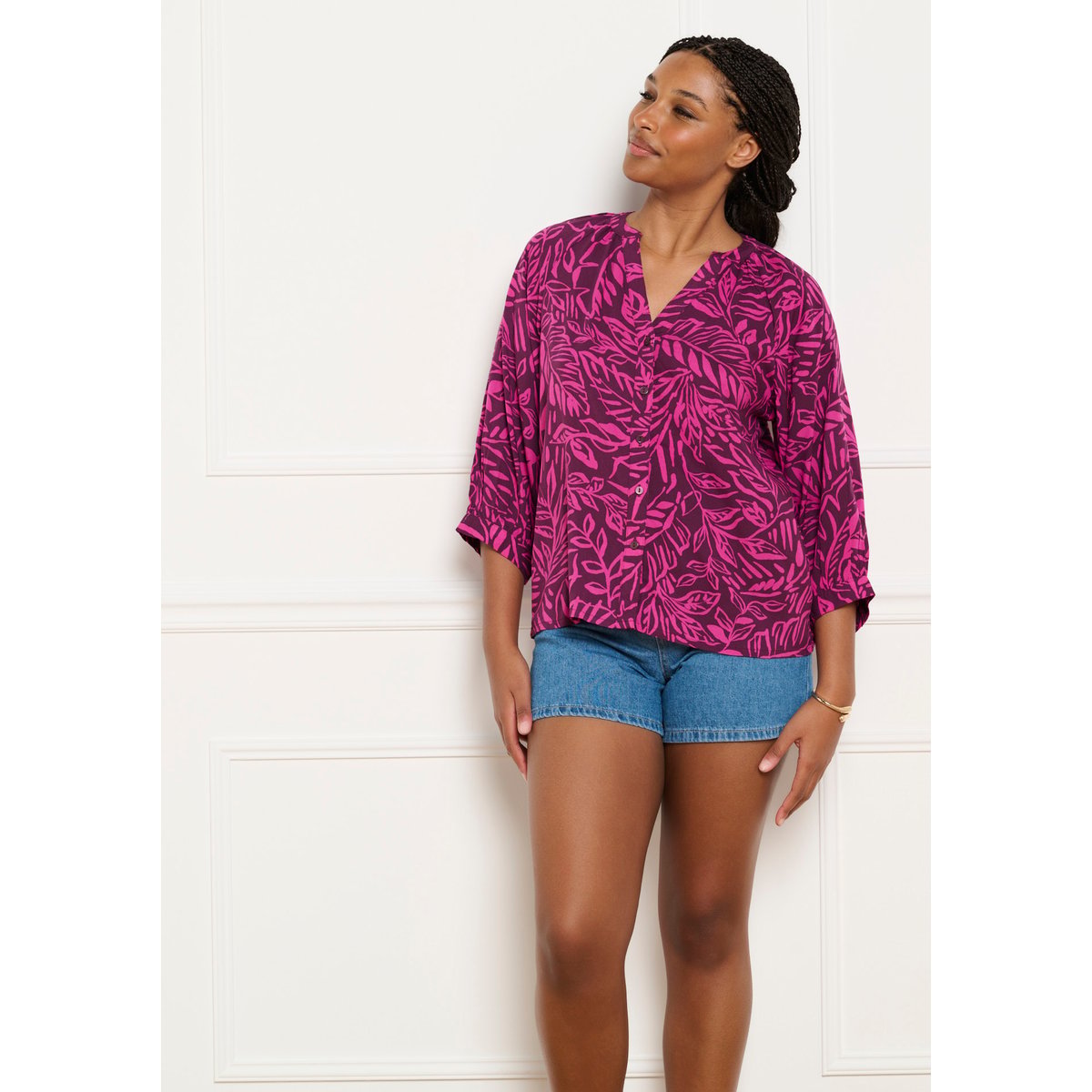 Blouse fluide imprimée aubergine, LOLALIZA