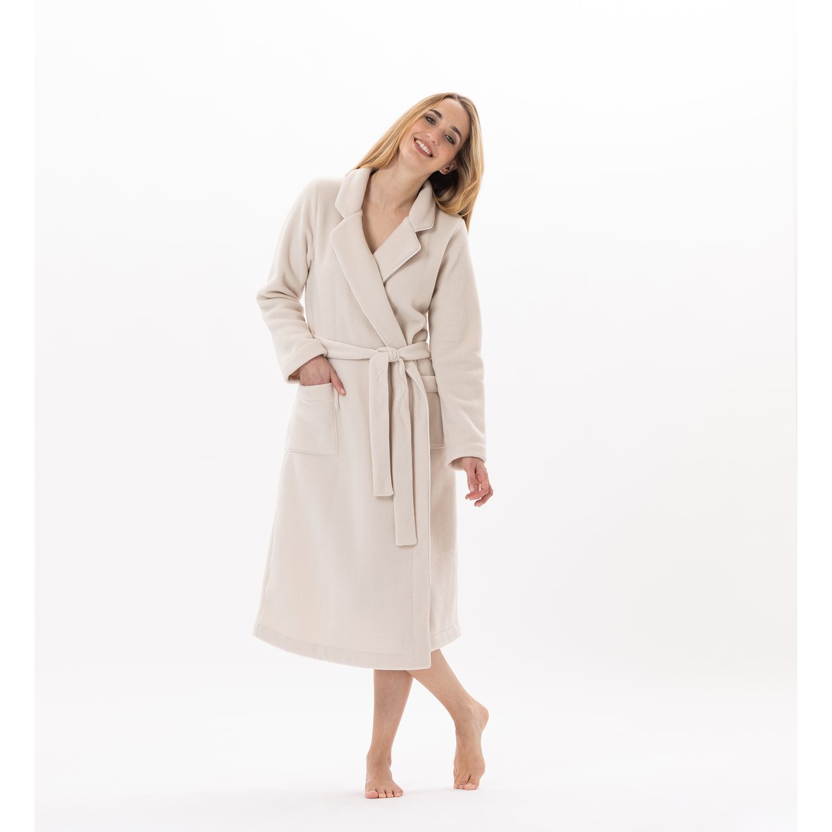 Peignoir croisé en polaire ESSENTIEL H65A beige, LE CHAT