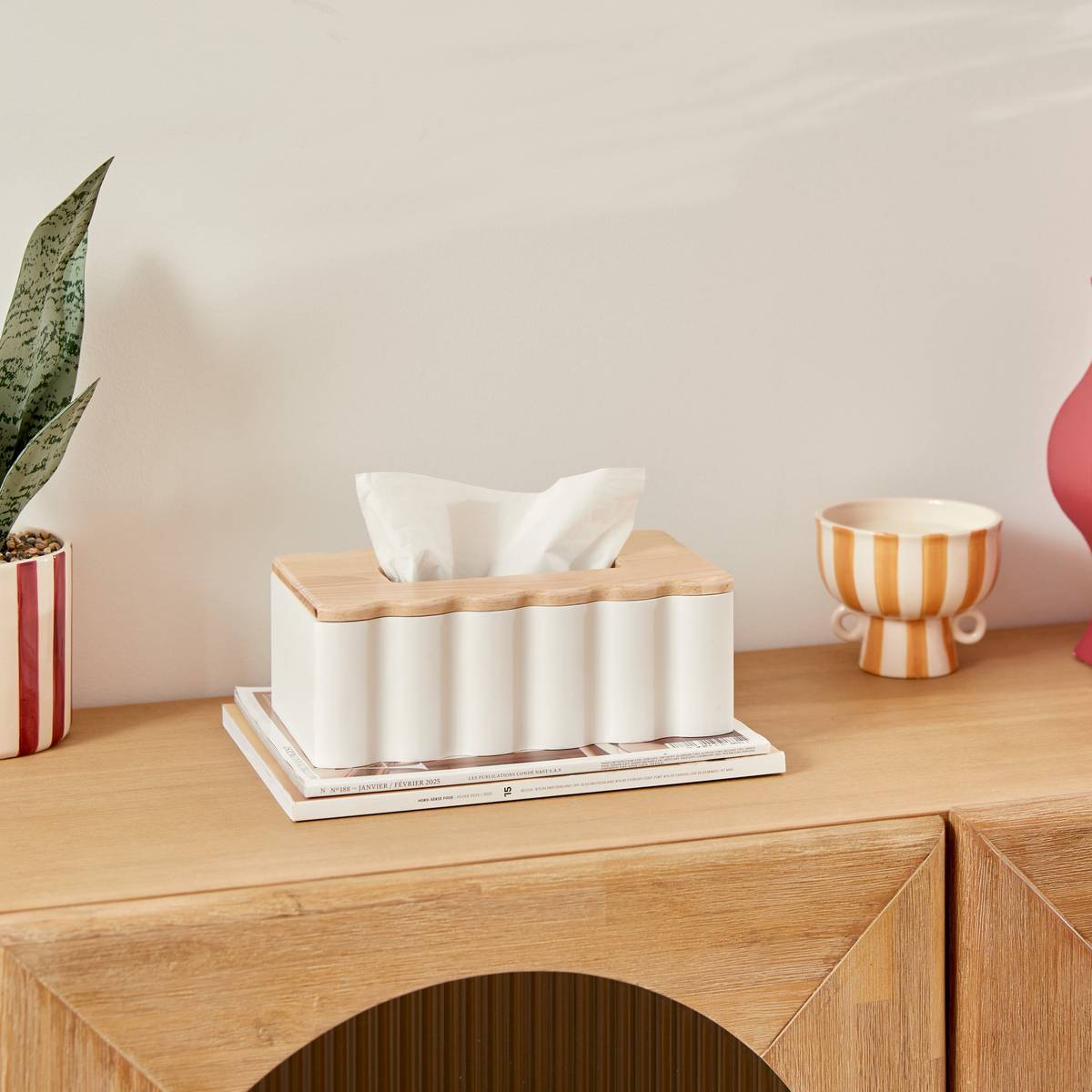 Boîte décorative à mouchoirs en bois d'hévéa CHERIE blanc, ATMOSPHERA
