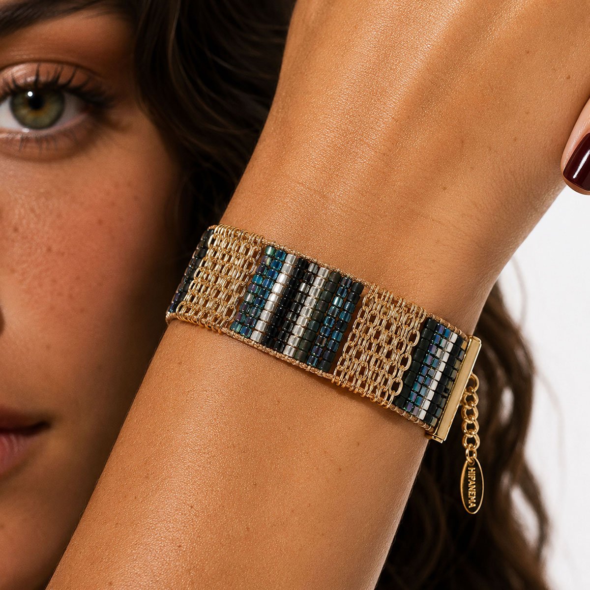Bracelet fines perles et chaînes ARMEL noir, HIPANEMA