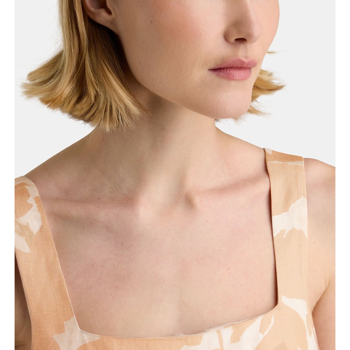 Robe courte droite eugenie flo à imprimé beige, GALERIES LAFAYETTE