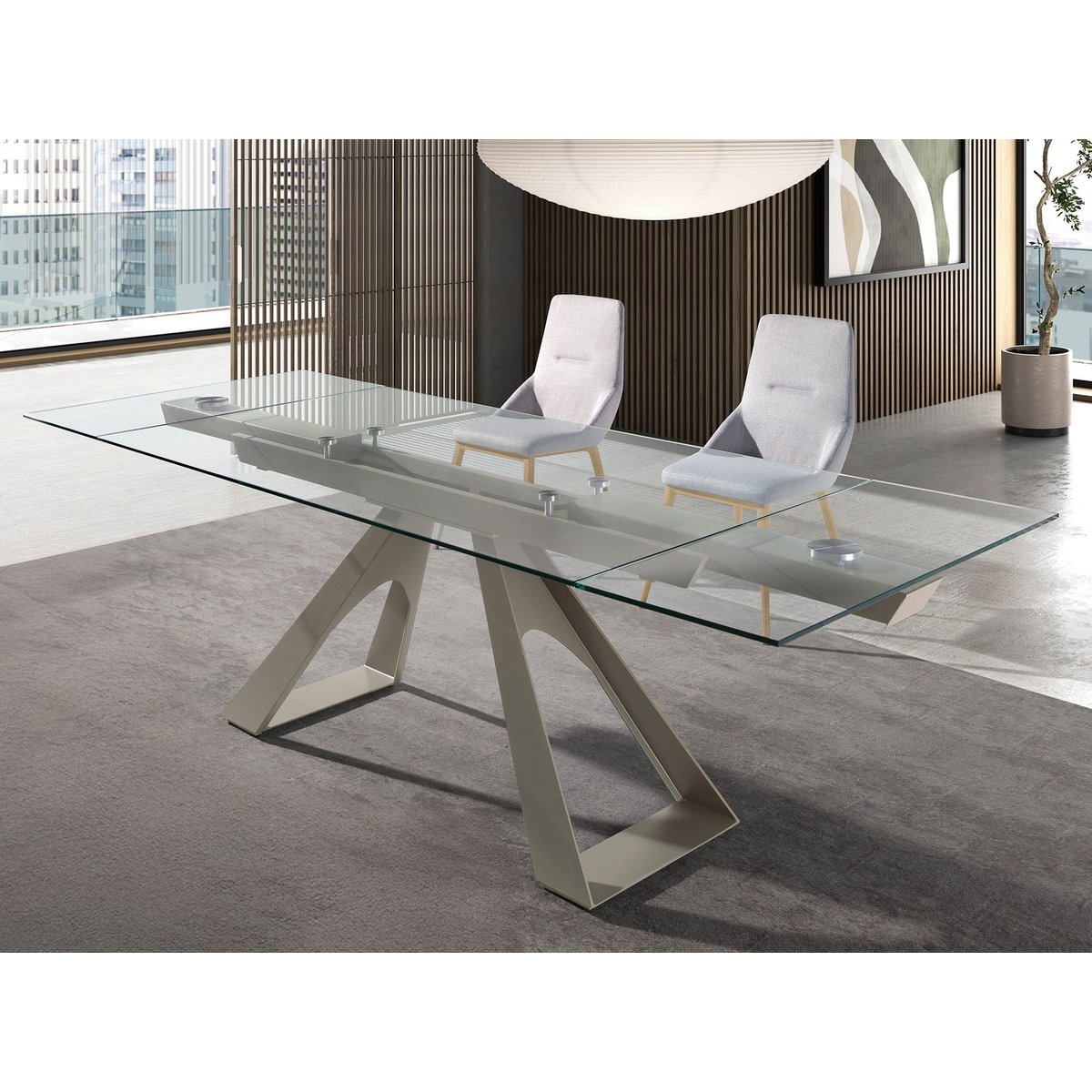 Table à manger rectangulaire verre trempé crystal | gris taupe, ANGEL CERDA