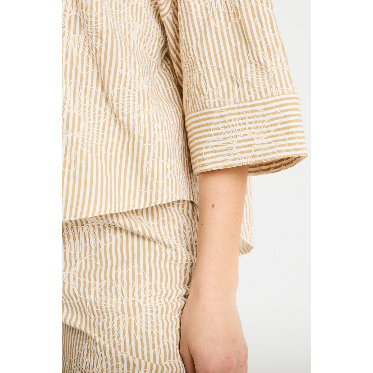 Blouse boyfriend manches 3/4 beige moyen, CACHE CACHE