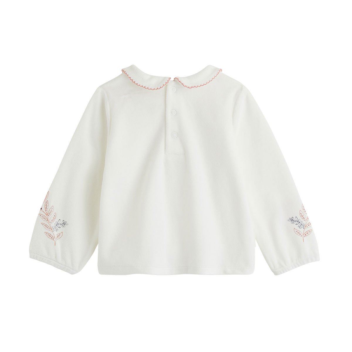 Pyjama bébé 2 pièces en velours à pieds retroussables Cléo ecru, PETIT BEGUIN