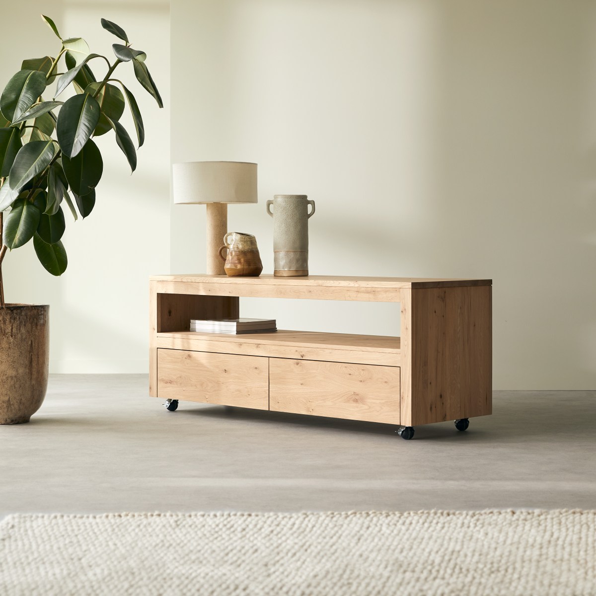 Meuble Hi-FI, TV en Chêne massif, ANOA naturel, TIKAMOON