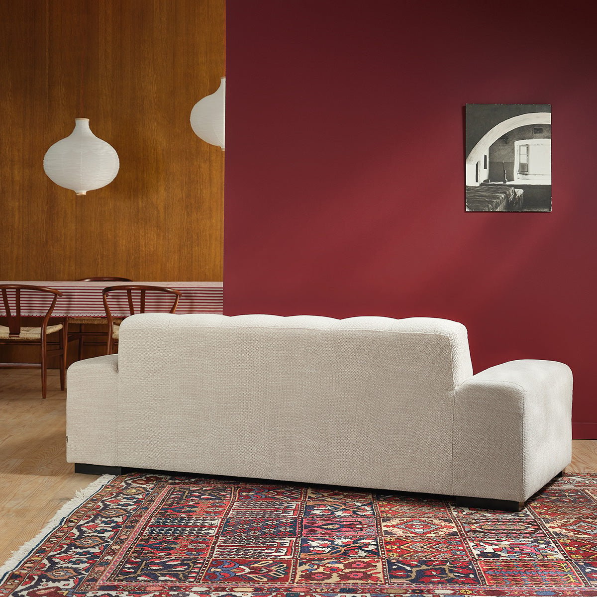 Canapé droit 3 places en tissu texturé   ALPHONSE beige chiné, BERAH GETAH