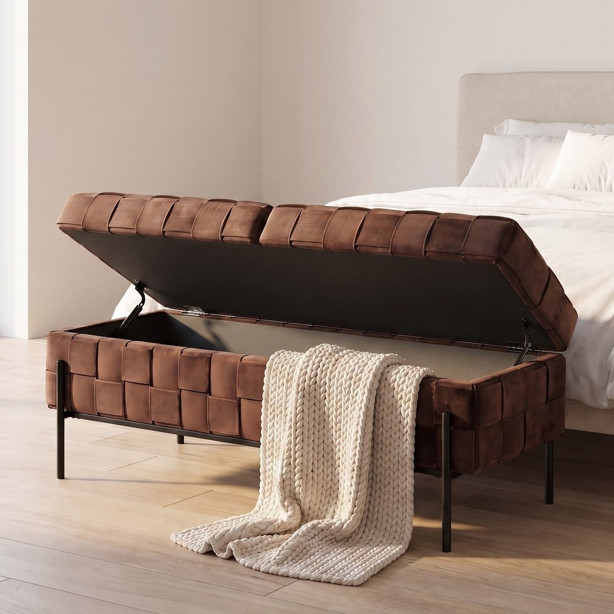 Banc-coffre en velours, WEAVE marron, KARE DESIGN