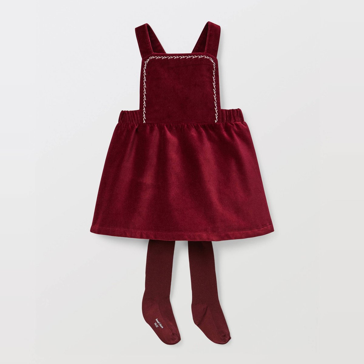 Ensemble robe en velours unie et blouse brodée en coton bordeaux, BOUT'CHOU