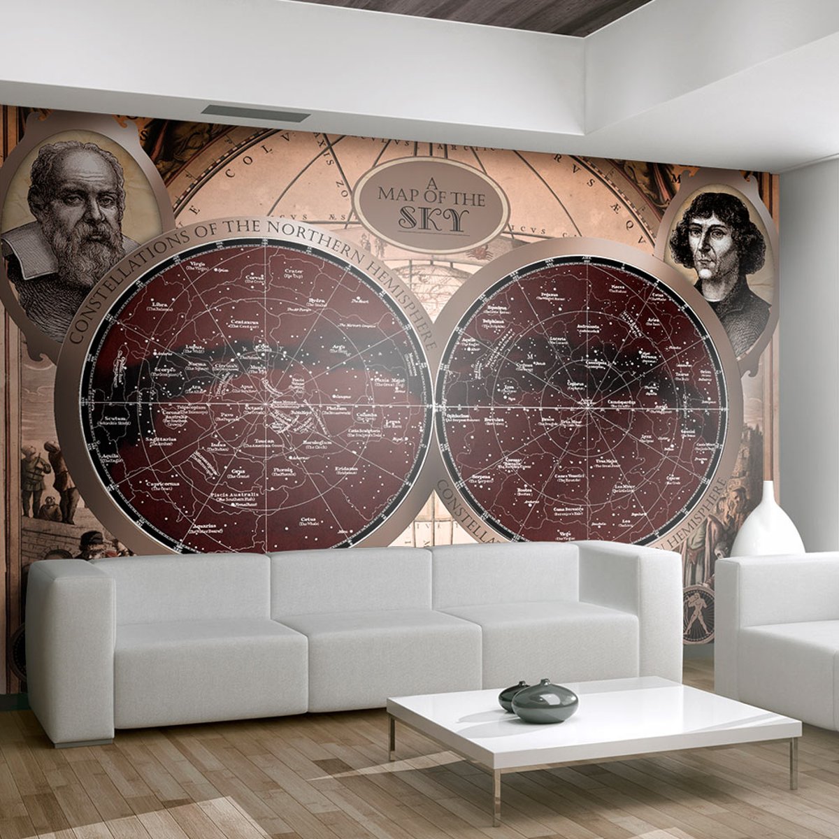 Papier peint intissé panoramique Carte du monde Map of the sky beige, EDEN