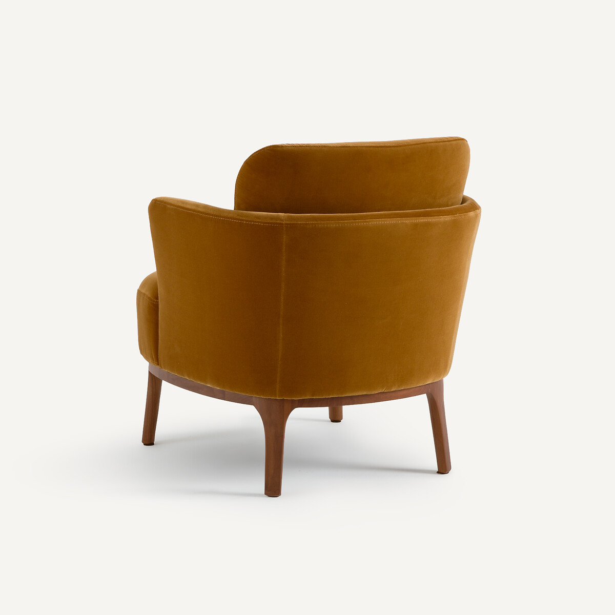 Fauteuil en noyer massif et tissu velours, JABOTE caramel, AM.PM