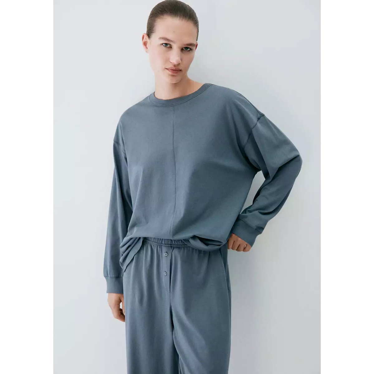 T-shirt de pyjama 100 % coton bleu, MANGO